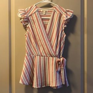 Red, Whit and Blue Striped Ruffle Wrap Top